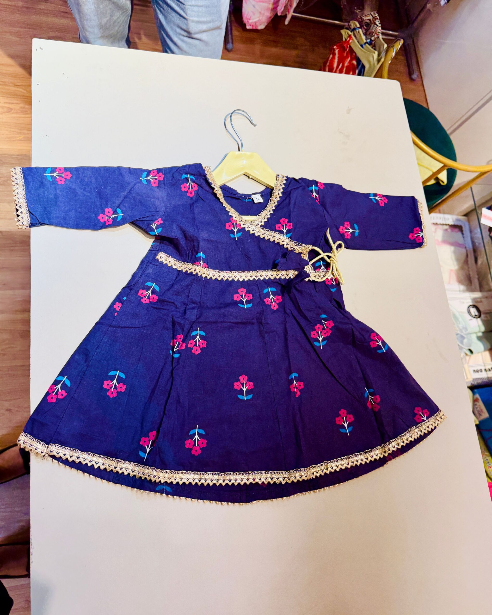 Girls Ethnic Kurti Sharara Set (Navy Blue & Pink)