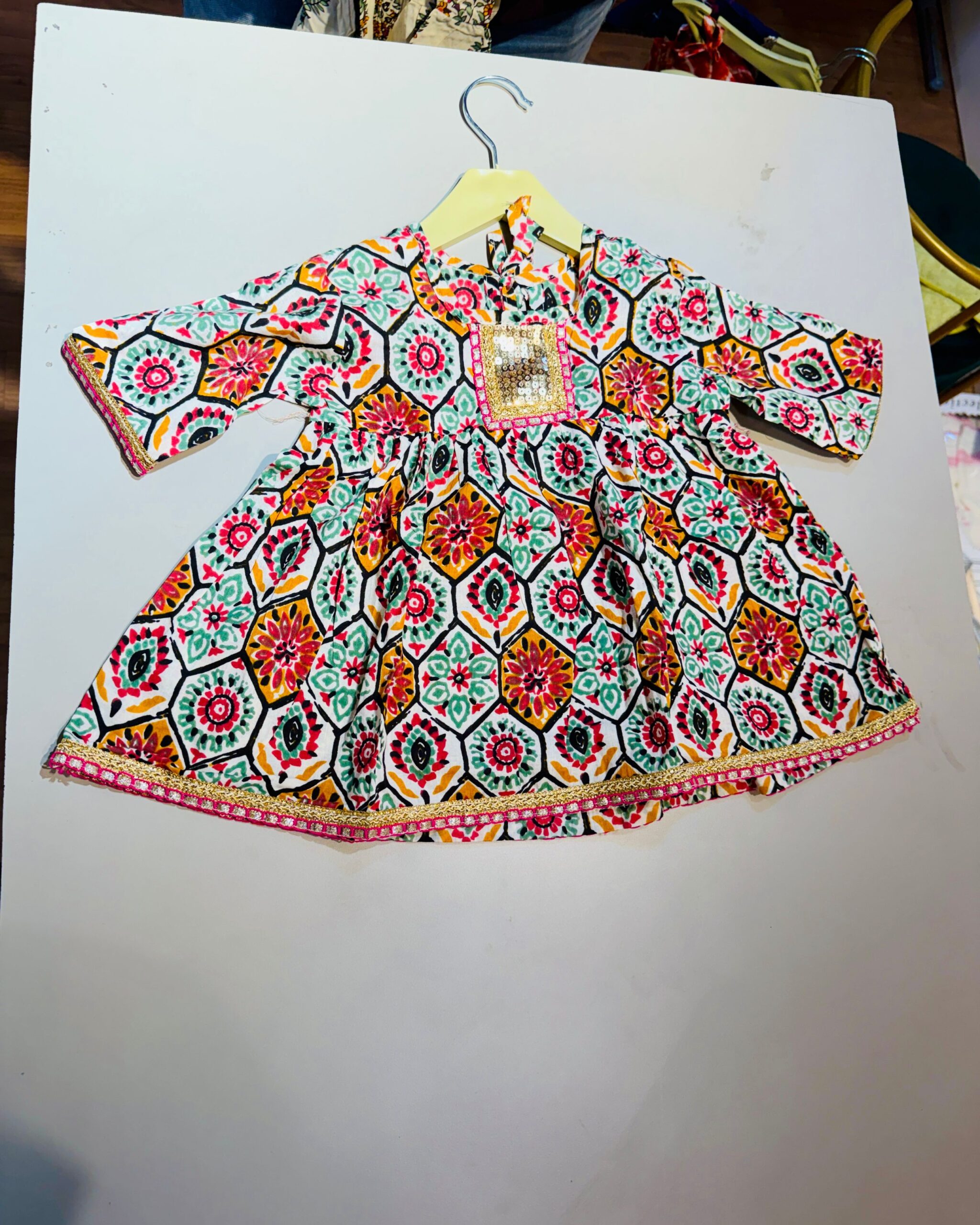 Girls Ethnic Kurti Sharara Set (Multicolor Floral Print)