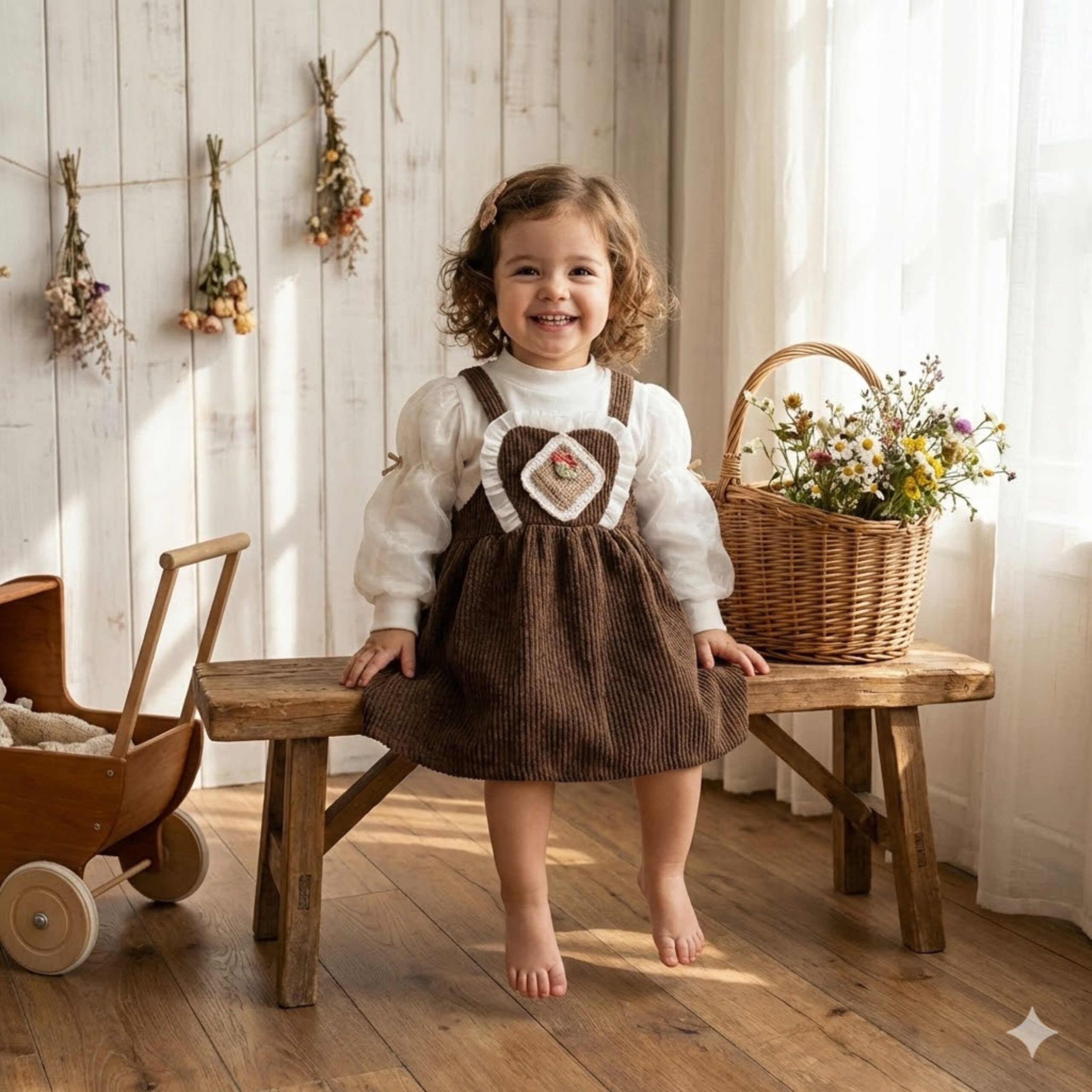 Cute Corduroy Pinafore Dress Set (Girls)