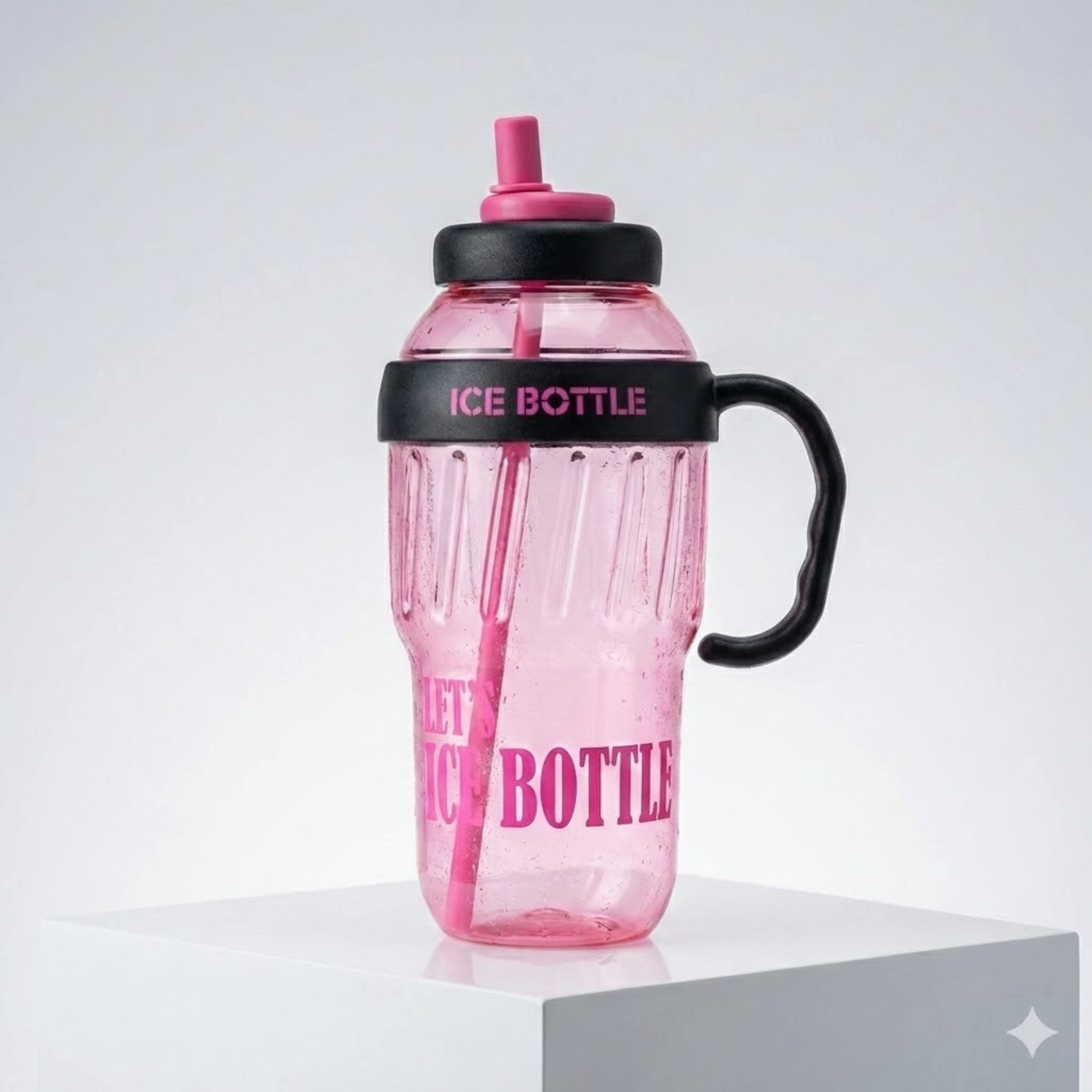 Ice Bottle with Straw & Handle (Pink)
