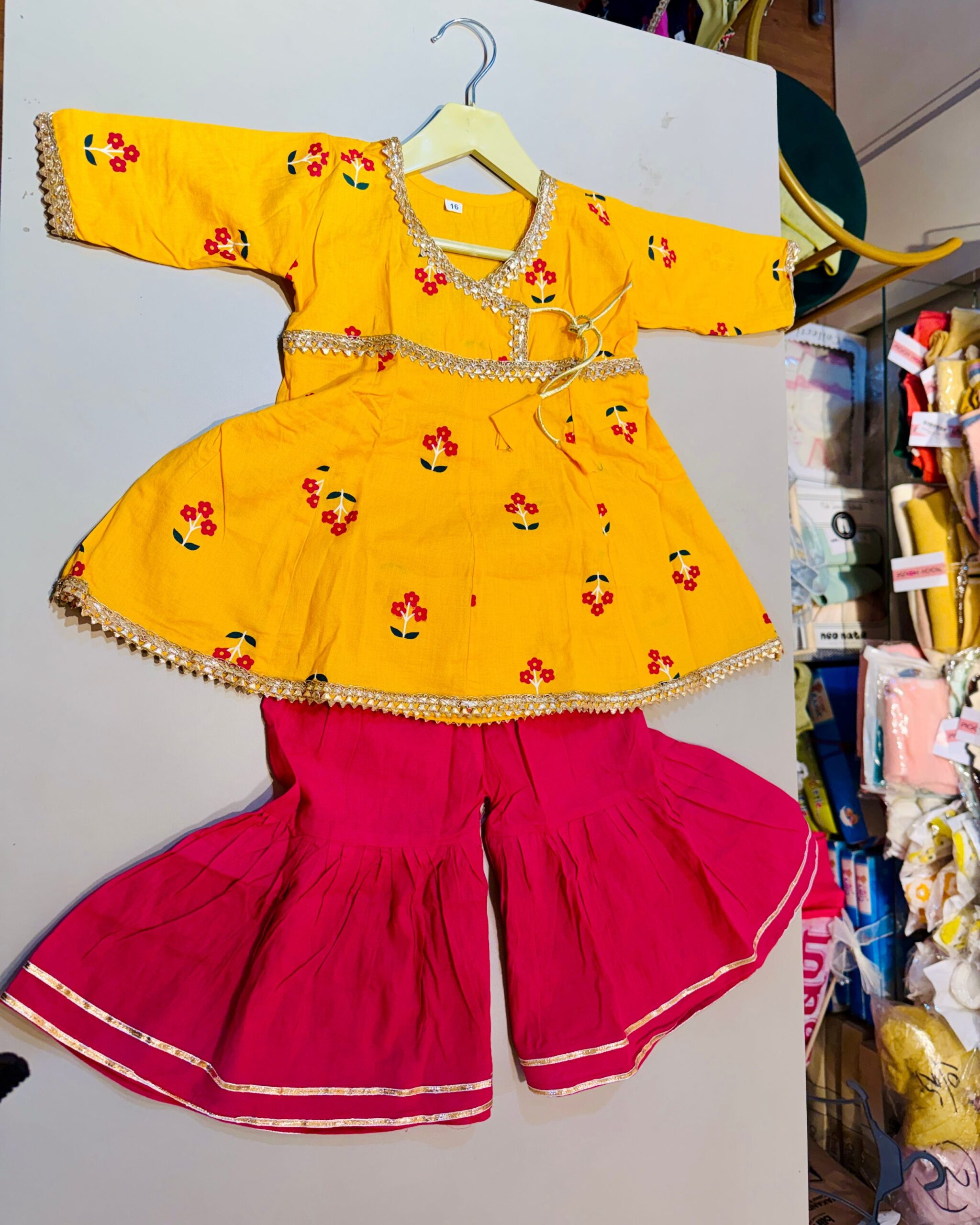 Kids Ethnic Kurti Sharara Set (Yellow & Pink)