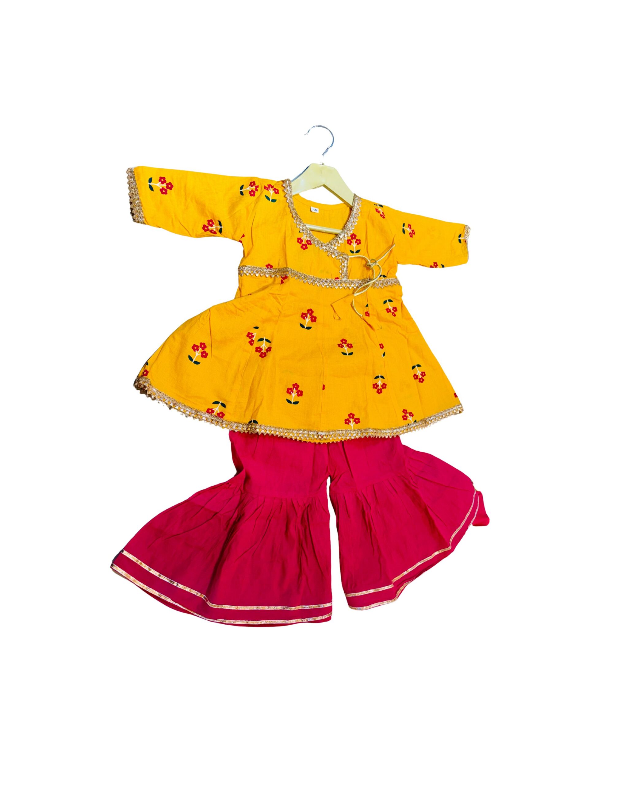 Kids Ethnic Kurti Sharara Set (Yellow & Pink)